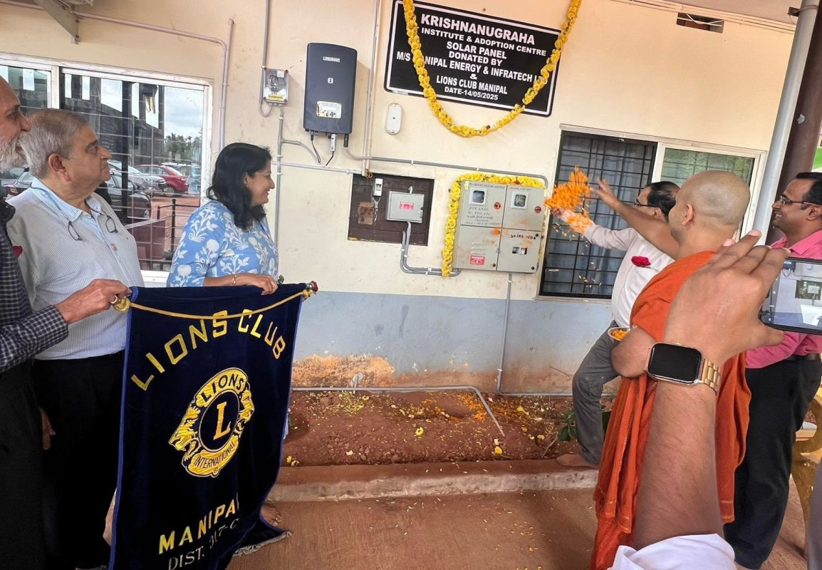 3 SOLAR ELECTRICITY PANELS AT KRISHNANUGRAHA ORPHANAGE DONATED BY L C MANIPAL